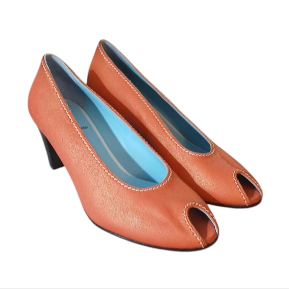 Thierry Rabotin Leather Pumps Orange/Red Heels size 7 - Picture 8 of 12